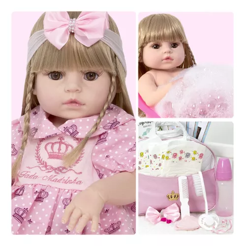 Boneca Bebê Reborn Realista 52cm Loira Silicone Vários Itens - USA Magazine