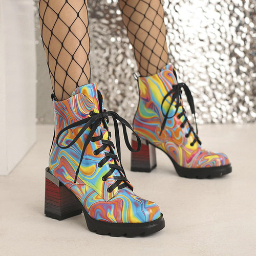 Botines Gruesos Con Tacón Alto Para Mujer, Plataforma, Venda