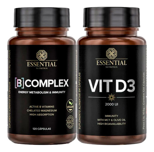 Kit Vitamina D + Vitamina B - 120 Caps - Essential Nutrition Sabor Sem Sabor