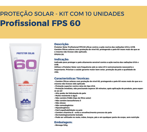 Kit C/5 Protetor Solar Profissional Mavaro 60 Fps 120g Obra
