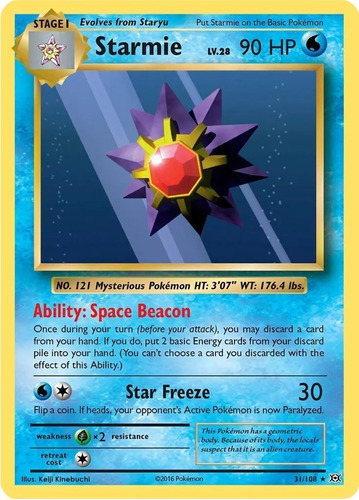 Cartas Pokemon Tcg Starmie - 31/108 - Rare Xy: Evolutions