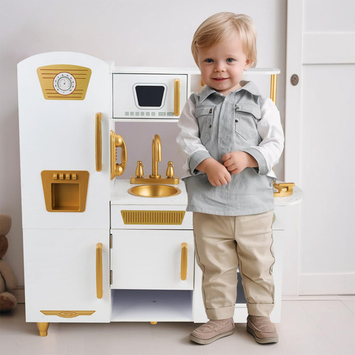 Woodenedu Juego De Cocina Para Niños De 3 A 8 Años, Cocin. Color Blanco