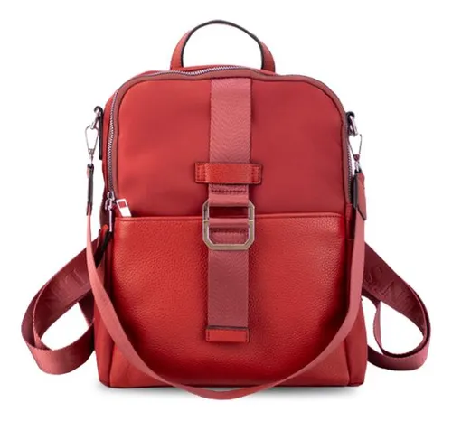 Mochila Tipo Impermeable Combinada Simil Cuero Lincolns Carmín