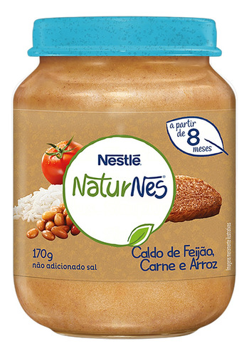 Mingau Nestlé Naturnes de caldo de feijão, carne e arroz sem glúten A Partir de 8 Meses 170 g