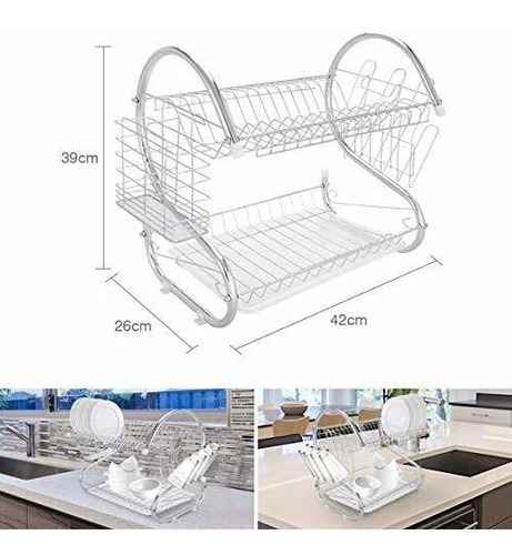 Imagen 6 de 7 de Escurridor De Trastes 2 Niveles, Escurridor De Platos Con Po