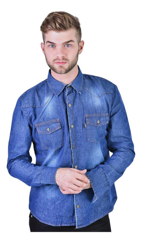 Camisa De Jeans De Hombre Clásico Rígido Azul T- 1 Al 7  