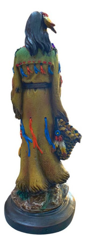 Estatua Índia Xamã 32cm Com Abano E Cesta