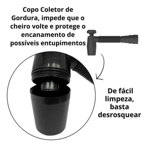 Sifão Copo Preto Universal Flexível Para Pias, Tanques E Lavatórios Resistente Agua Quente E Fria