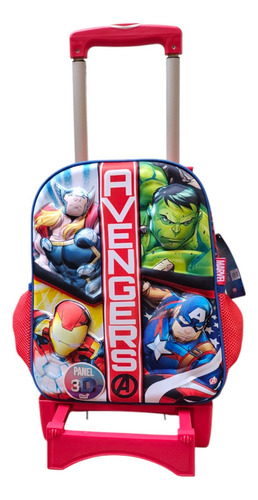 Mochila Infantil Kinder Con Carro Marvel Avengers 3d Ruz Azul Impresión