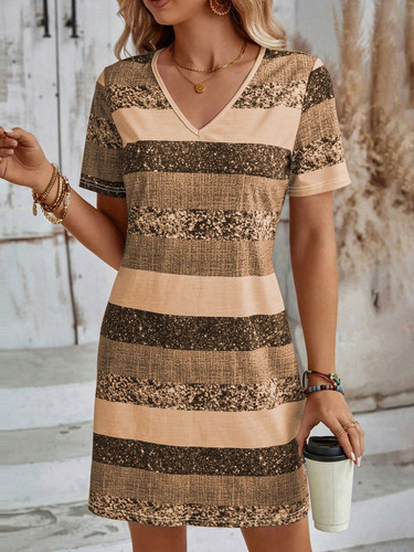 Vestido Casual De Verano Para Con Bloque De Color Y Cuello