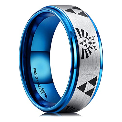 King Will 8mm Mens Black-blue Tungsten Carbide Wedding Ring 