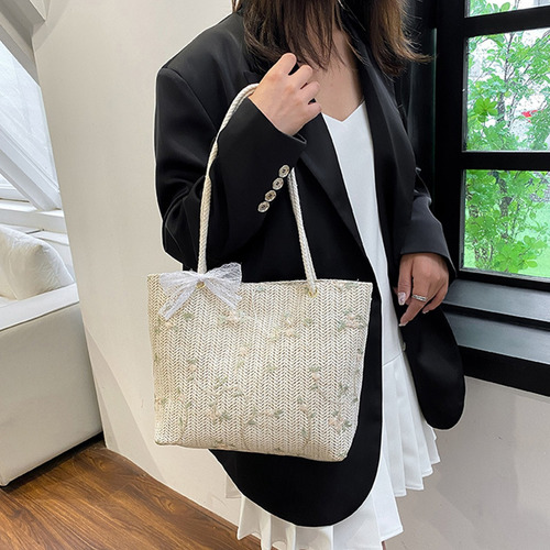 Bolsa Tejido Playa Paja Para Mujer