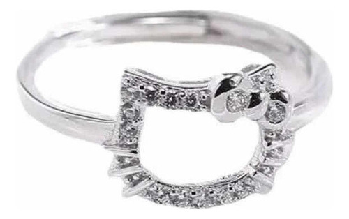 V Anillo Hello Kitty De Plata Ley Con Circonio Ajustable