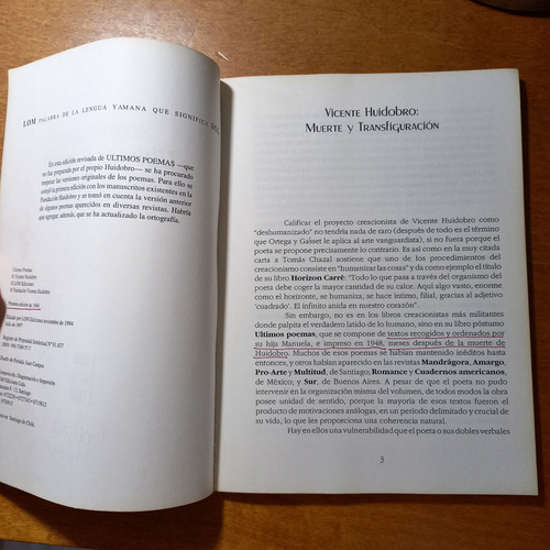 Vicente Huidobro, Últimos Poemas. Lom Ediciones. Chile M (Usado)