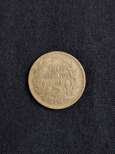 Moneda Chile Plata 20 Centavos 1908. J