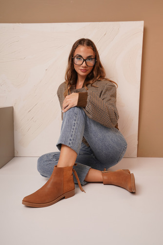 Botas Mujer Cuero 100% Taco Bajo Flecos Botinetas Chicago