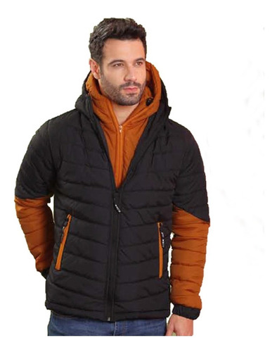 Imagen 1 de 5 de Chaqueta Hombre Acolchada Liviana Impermeable Doble Capota