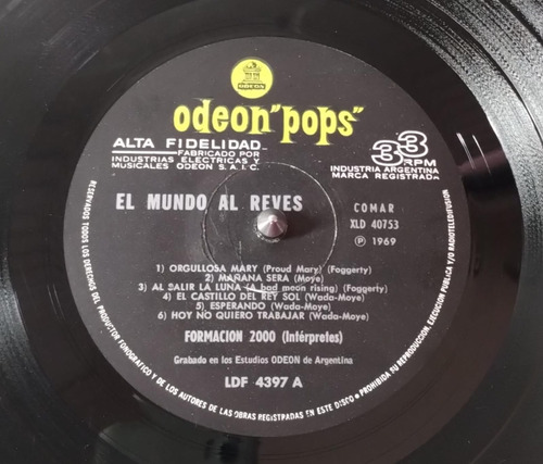 Formacion 2000 El Mundo Al Revés Lp Arg 1969 Beat Psych (Usado)