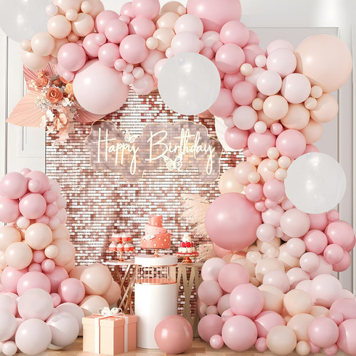 Kit Guirnalda De Globos Rosa Cumpleaños Decoración Boda