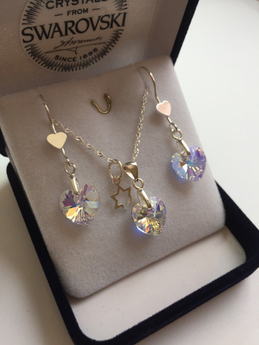Joyas Cristal Swarovski Conjunto Corazón Ab Plata