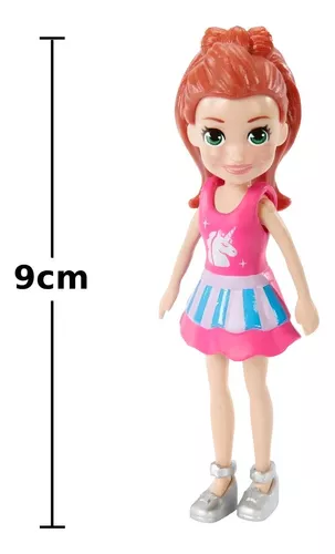 Polly Pocket Boneca Básica Vestido Xadrez Rosa - Mattel - nivalmix