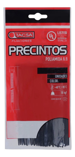 Precinto Plastico 400mm-4,6mmx100 Negro