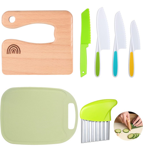 Juego De 7 Cuchillos De Cocina De Madera Para Niños, Incluye