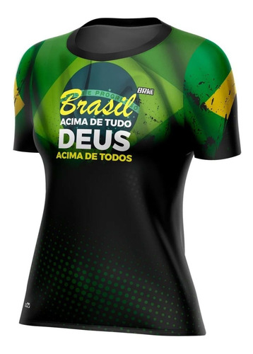 Imagem 2 de 3 de Camiseta Feminina Brasil Acima De Tudo Patriota Brk C/ Uv50+