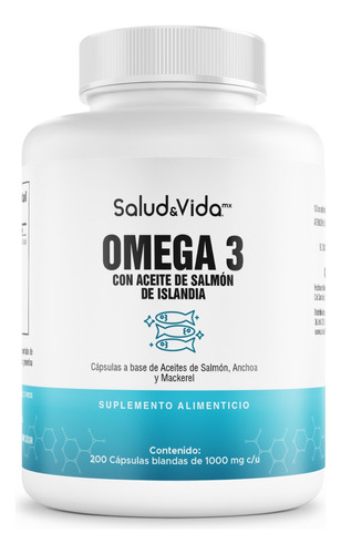 Omega-3 De Aceite De Salmón Islandés - 2000mg Por Porción (2 Caps), 360mg Epa, 240mg Dha - 100% Natural - 200 Cápsulas Blandas S&v - Sin Excipientes, Sin Gluten, Sin Omg