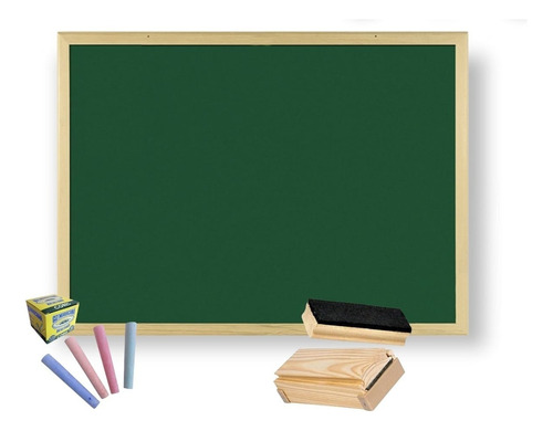 Lousa Quadro Verde Escolar 60x40 + Giz + Apagador Porta Giz