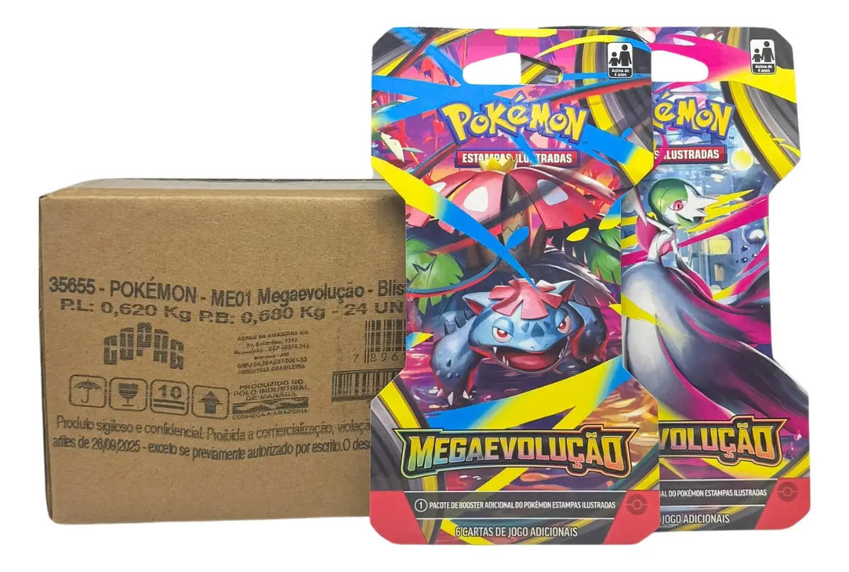 Jogo De Cartas Colecionáveis Caixa Lacrada Com 24 Booster Pokémon Megaevolução Tcg Copag Carta Mega Evolução De 24 Mazos Com 6 Cartas