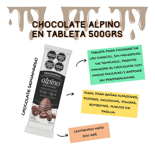Chocolate Alpino Lodiser En Tableta 500grs - Semiamargo