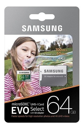 Tarjeta de memoria Samsung MB-ME64GA/AM Evo Select con adaptador SD 64GB