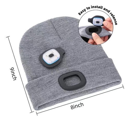 Gorro Unissex Com Luz, Cabeça De Led Recarregável Usb...