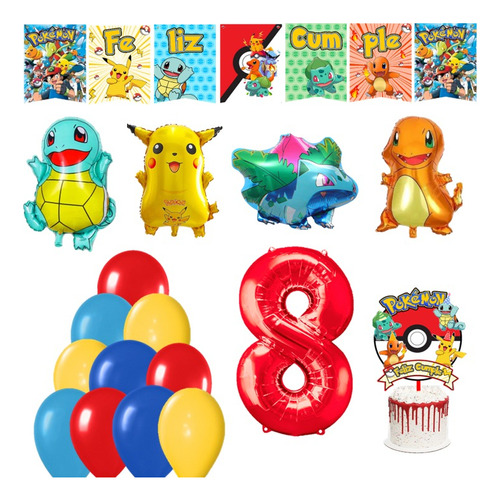 Combo Pack Deco Globos Pokemón Feliz Cumple + 20 Látex