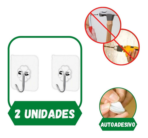 2 Ganchos Auto Adesivo Transparente Parede Super Aderência