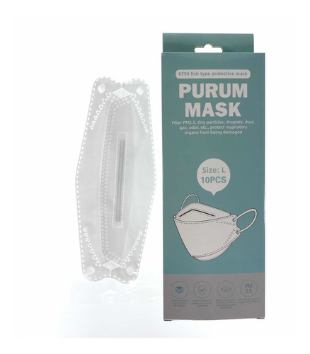 Imagen 3 de 8 de Cubrebocas Kf94 3d Mascarillas Purum 94% Filtración 10pzs