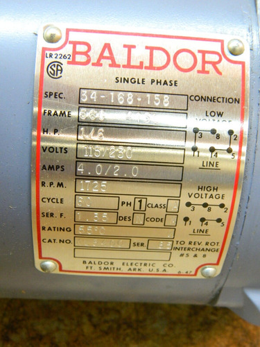 Baldor Electric Motor Kl3400 56c 1/6 Hp 1 Ph 115/2 Ccj