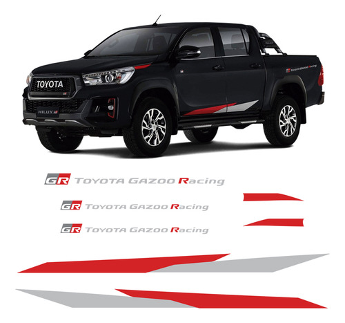 Kit Faixas Hilux Gr Toyota Gazoo Gr Sport V6 Adesivo Lateral Cor VERMELHO E PRATA