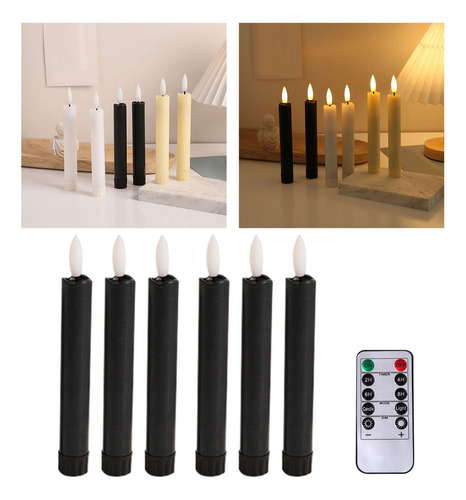 6 Piezas De Velas De Pilar Led Velas Cónicas Sin Llama