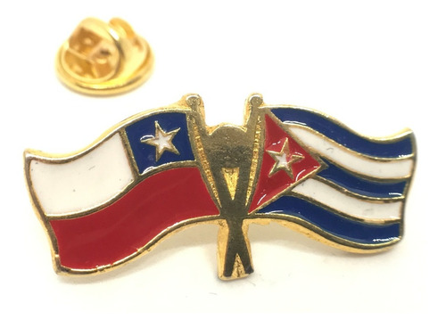 Pin Bandera Chile Y Cuba Entrelazadas 