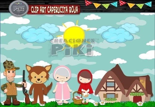 Pack Imágenes Clipart Caperucita Roja Lobo Cazador +