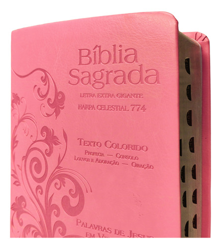 Biblia Rc Com Harpa 774 Hinos Letra Extra Gigante Texto Colorido Capa Luxo Rosa Claro Com Indice Lateral