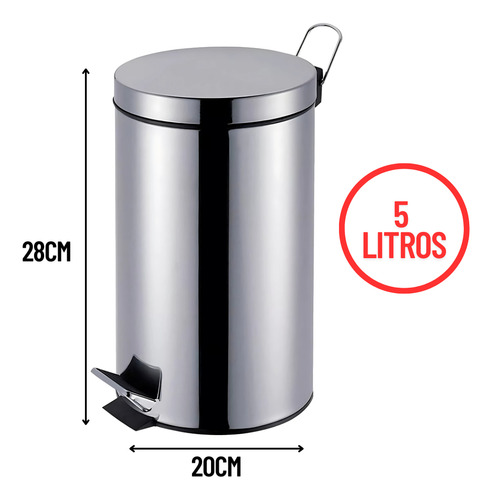 Lixeira Inox Redonda Multiuso Com Pedal Com Tampa - 5 Litros