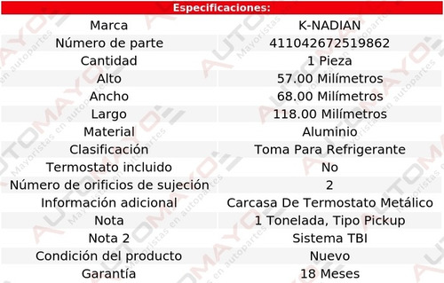 Toma Agua Aluminio 2 Pernos K-nadian C1500 L6 4.1l 94-98