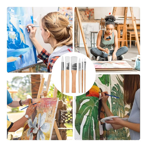 Set De Pintura De Madera, 6 Pinceles Para Pintura Acrílica