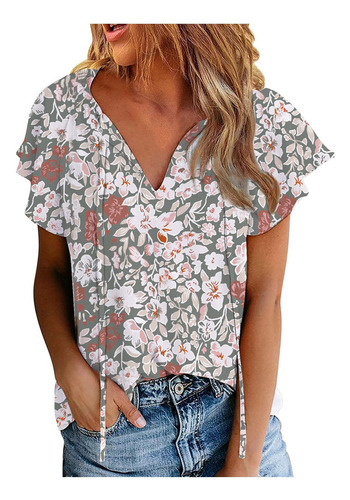 6s Camiseta De Mujer Con Estampado Elegante Con Cuello En V