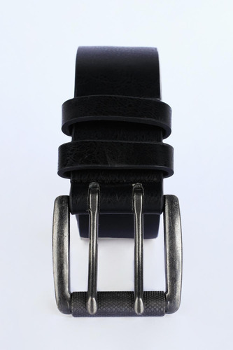 Cinturón Sintético Negro Con Doble Trabilla Y Hebilla Cuadra