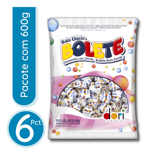 Bala Chiclete Bolete Tutti Frutti Dori 600g - 6 Sacos