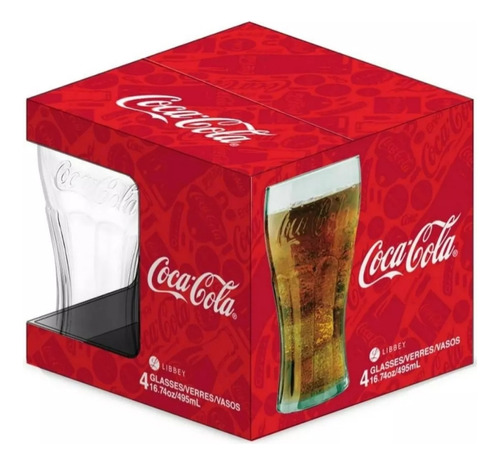 Juego De 4 Vasos De Vidrio Coca Cola Vintage 495 Ml